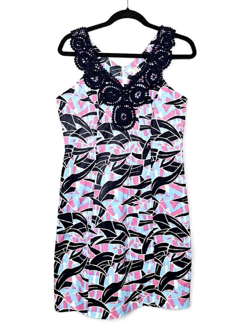 Jade Melody Tam Medium Pink Blue Crochet Shift Dress Palm Beach Resort Coastal